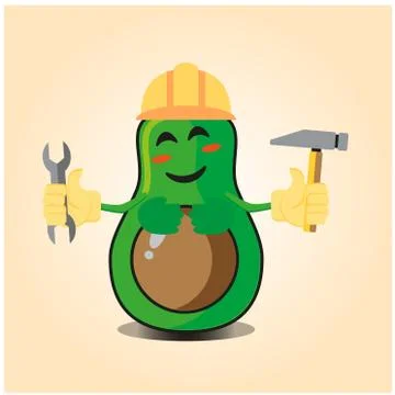 Cute half avocado engineer cartoon character design Stock Illustration