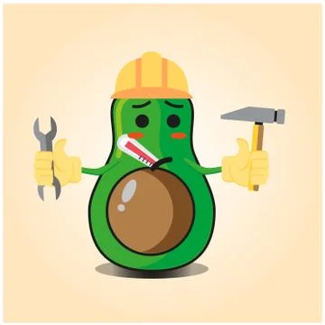 Cute half avocado engineer cartoon character design Stock Illustration