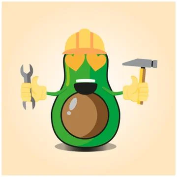 Cute half avocado engineer cartoon character design Stock Illustration