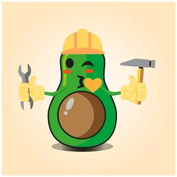 Cute half avocado engineer cartoon character design Stock Illustration
