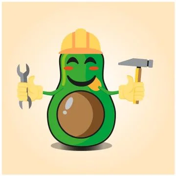 Cute half avocado engineer cartoon character design Stock Illustration