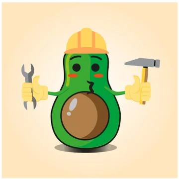 Cute half avocado engineer cartoon character design Stock Illustration