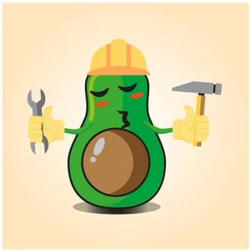 Cute half avocado engineer cartoon character design Stock Illustration