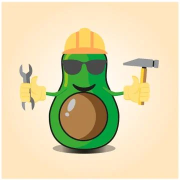 Cute half avocado engineer cartoon character design Stock Illustration