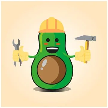 Cute half avocado engineer cartoon character design Stock Illustration