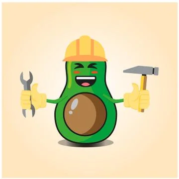 Cute half avocado engineer cartoon character design Stock Illustration