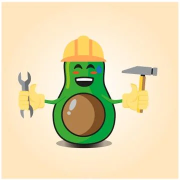 Cute half avocado engineer cartoon character design Stock Illustration