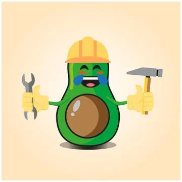 Cute half avocado engineer cartoon character design Stock Illustration