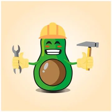 Cute half avocado engineer cartoon character design Stock Illustration