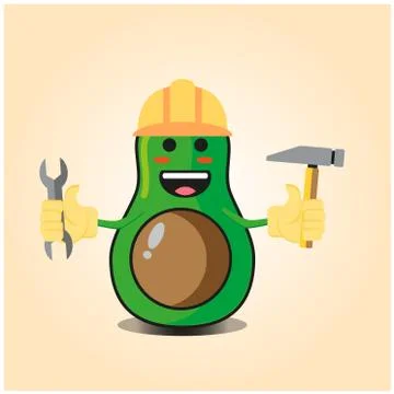 Cute half avocado engineer cartoon character design Stock Illustration