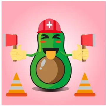 Cute half avocado fire fighter cartoon character design Stock Illustration