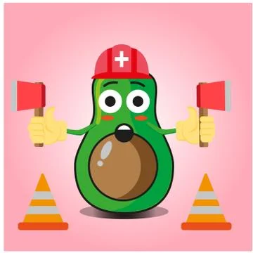 Cute half avocado fire fighter cartoon character design Stock Illustration