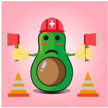 Cute half avocado fire fighter cartoon character design Stock Illustration