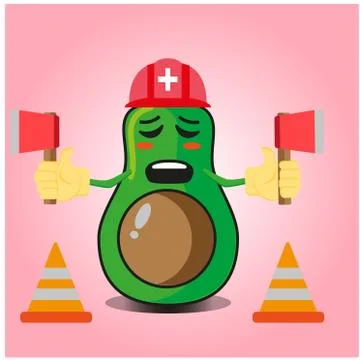 Cute half avocado fire fighter cartoon character design Stock Illustration