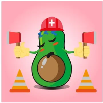 Cute half avocado fire fighter cartoon character design Stock Illustration