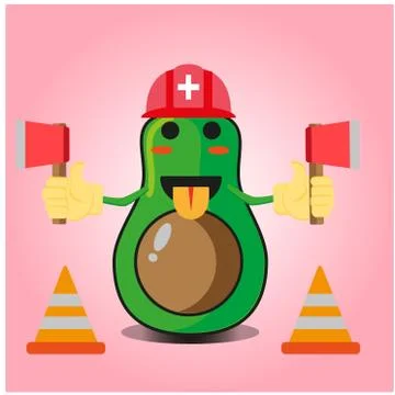 Cute half avocado fire fighter cartoon character design Stock Illustration