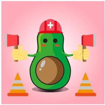 Cute half avocado fire fighter cartoon character design Stock Illustration