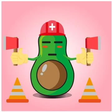 Cute half avocado fire fighter cartoon character design Stock Illustration
