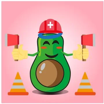 Cute half avocado fire fighter cartoon character design Stock Illustration