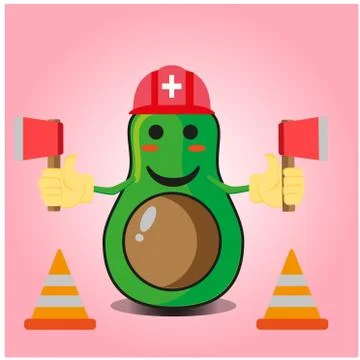 Cute half avocado fire fighter cartoon character design Stock Illustration
