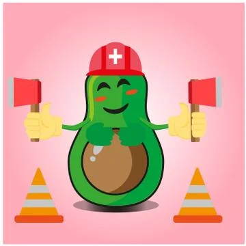 Cute half avocado fire fighter cartoon character design Stock Illustration