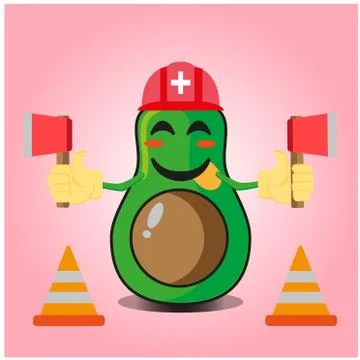 Cute half avocado fire fighter cartoon character design Stock Illustration