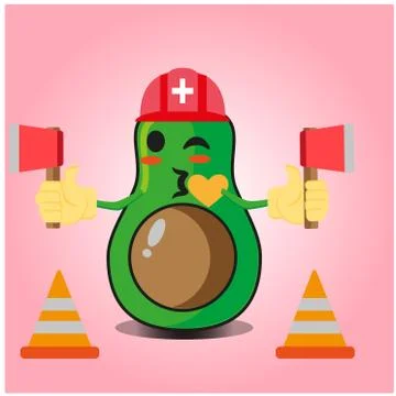 Cute half avocado fire fighter cartoon character design Stock Illustration