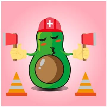 Cute half avocado fire fighter cartoon character design Stock Illustration