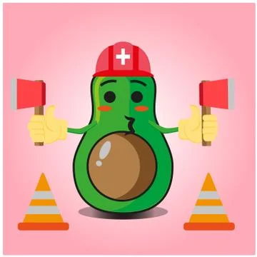 Cute half avocado fire fighter cartoon character design Stock Illustration