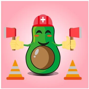 Cute half avocado fire fighter cartoon character design Stock Illustration