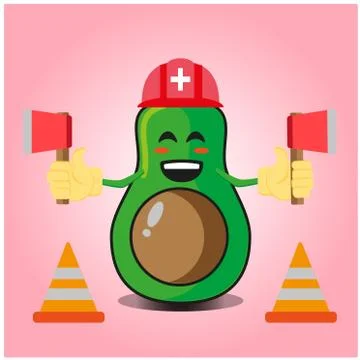 Cute half avocado fire fighter cartoon character design Stock Illustration