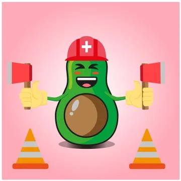 Cute half avocado fire fighter cartoon character design Stock Illustration