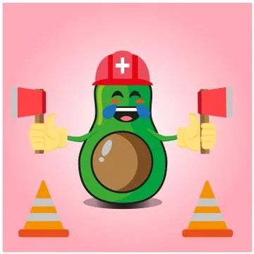 Cute half avocado fire fighter cartoon character design Stock Illustration