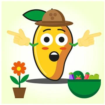 Cute half mango fire fighter cartoon character holding two axes design Stock Illustration