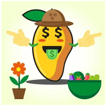 Cute half mango fire fighter cartoon character holding two axes design Illustrazione stock