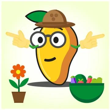 Cute half mango fire fighter cartoon character holding two axes design Stock Illustration