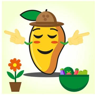 Cute half mango fire fighter cartoon character holding two axes design Stock Illustration