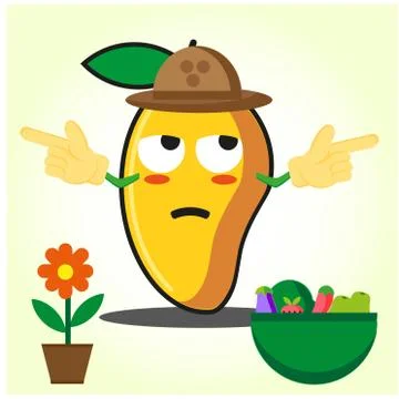 Cute half mango fire fighter cartoon character holding two axes design Stock Illustration