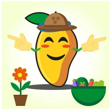 Cute half mango fire fighter cartoon character holding two axes design Stock Illustration