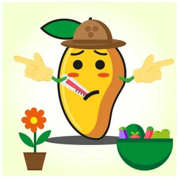 Cute half mango fire fighter cartoon character holding two axes design Stock Illustration