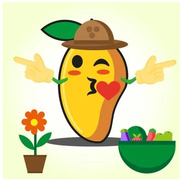 Cute half mango fire fighter cartoon character holding two axes design Stock Illustration