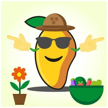 Cute half mango fire fighter cartoon character holding two axes design Stock Illustration