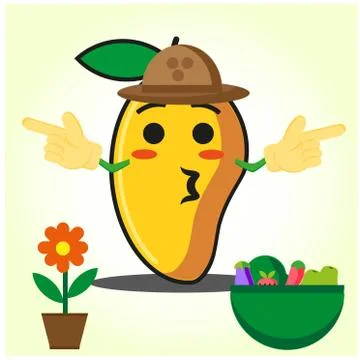 Cute half mango fire fighter cartoon character holding two axes design Stock Illustration