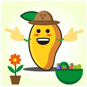 Cute half mango fire fighter cartoon character holding two axes design Stock Illustration