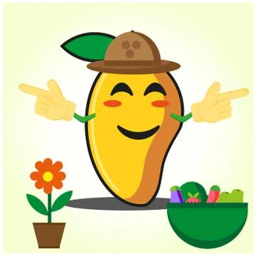 Cute half mango fire fighter cartoon character holding two axes design Stock Illustration