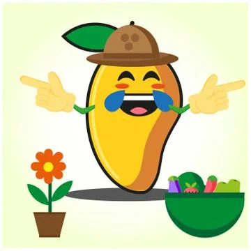 Cute half mango fire fighter cartoon character holding two axes design Stock Illustration