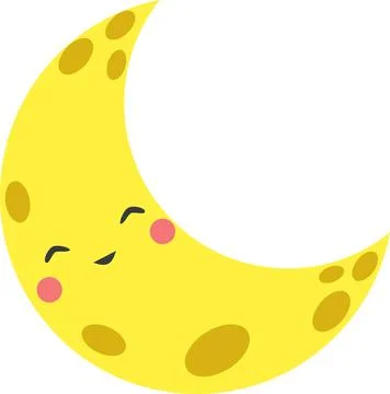 Cute half moon with smiling face in cartoon style Stock Illustration