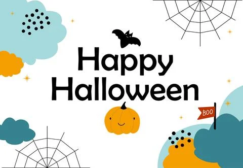 Cute halloween background for banner . Clouds sky, but, pumpkin and cobweb. V Illustrazione stock