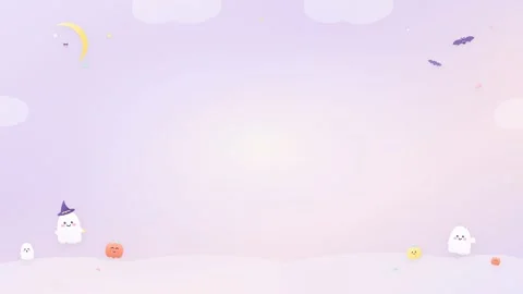 Cute halloween background with pastel ghosts and pumpkins. 4K Vídeos de archivo 342781782