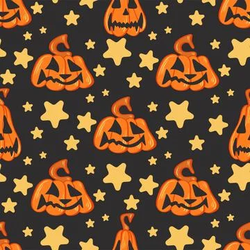 Cute Halloween background with pumpkins and stars Stock Illustration